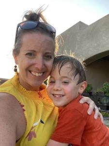 Selfie of mother and young son