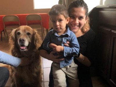 Mother, son and dog