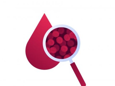 Blood drop and magnifying glass