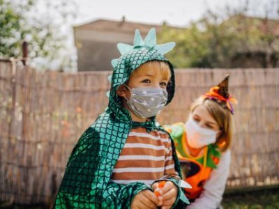 Masked kids in costumes