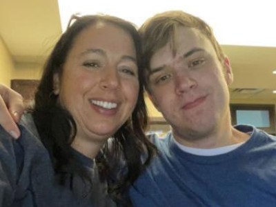 Selfie of mother and teenage son