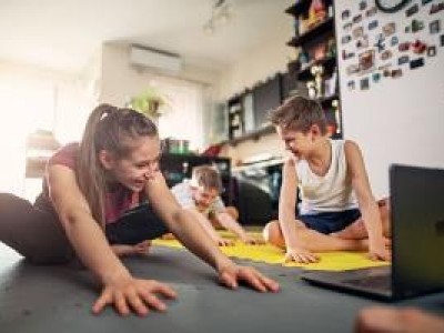 Mother and child doing yoga