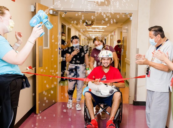 Teen leaving rehab, crossing finish line