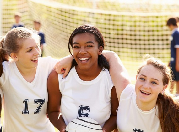 girls playing soccer